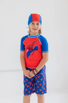 Marvel Avengers Captain America Pullover Rash Guard Swim Trunks And Cap 3 Piece Swimsuit Set Toddler 2 Marvel Avengers Captain America Pullover Rash Guard Swim Trunks And Cap 3 Piece Swimsuit Set Toddler - Image 2