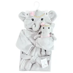 Little Treasure Infant Girl Plush Bathrobe And Toy Set, Blossom Elephant, 0-9 Months