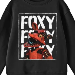 Five Nights At Freddy's Foxy In Front Of Foxy Words Youth Black Crew Neck Sweatshirt