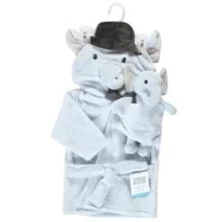 Hudson Baby Infant Boy Plush Bathrobe And Toy Set, Bowtie Elephant, One Size
