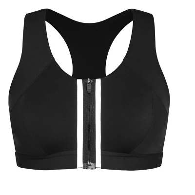 Women's Plus Size Zip Sports Bra - Black | HIPS & CURVES 2 Women's Plus Size Zip Sports Bra - Black | HIPS & CURVES - Image 2