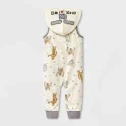 Baby Boys' Star Wars Printed Hooded Romper - Cream