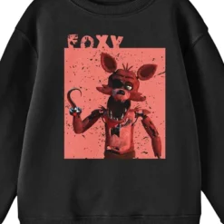 Five Nights At Freddy's Foxy In A Red Box Youth Black Crew Neck Sweatshirt