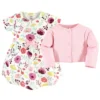 Touched By Nature Baby And Toddler Girl Organic Cotton Dress And Cardigan 2pc Set, Botanical