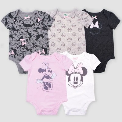 Baby Girls' 5pk Disney Minnie Mouse Short Sleeve Bodysuits - Gray/Pink/White 1 Baby Girls' 5pk Disney Minnie Mouse Short Sleeve Bodysuits - Gray/Pink/White