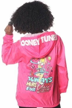 Members Only Women's Pink Looney Tunes Popover Windbreaker Jacket