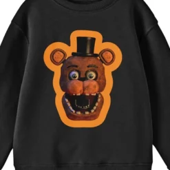 Five Nights At Freddy's Freddy Face With Orange Border Crew Neck Long Sleeve Black Youth Sweatshirt