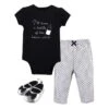 Little Treasure Baby Girl Cotton Bodysuit, Pant And Shoe 3pc Set, Bottle