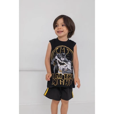 DC Comics Justice League Batman T-Shirt Tank Top And Mesh Shorts 3 Piece Outfit Set Toddler 2 DC Comics Justice League Batman T-Shirt Tank Top And Mesh Shorts 3 Piece Outfit Set Toddler - Image 2