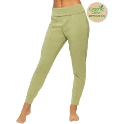 Felina Women's Organic Cotton Stretch Fold-Waist Joggers (Thyme, Medium)