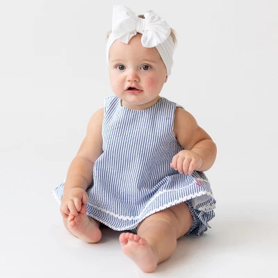 RuffleButts Girls Seersucker Ric Rac Swing Top And Bloomer Set 2 RuffleButts Girls Seersucker Ric Rac Swing Top And Bloomer Set - Image 2