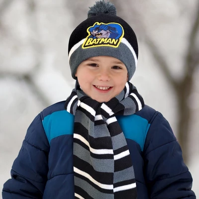 DC COMICS Batman Boys Winter Hat, Mittens, And Scarf Set, Toddlers Ages 2-4 1 DC COMICS Batman Boys Winter Hat, Mittens, And Scarf Set, Toddlers Ages 2-4