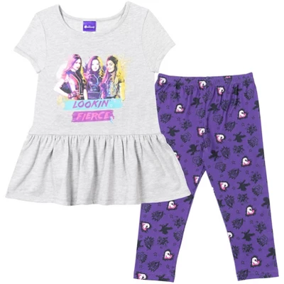 Disney Descendants Mal Evie Uma Peplum T-Shirt Capri Legging Set Grey/Purple 10 Disney Descendants Mal Evie Uma Peplum T-Shirt Capri Legging Set Grey/Purple - Image 10