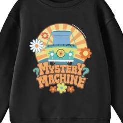 Scooby-Doo Scooby Doo Mystery Machine Hippie Style Crew Neck Long Sleeve Black Youth Sweatshirt