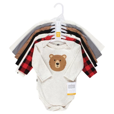 Hudson Baby Infant Boy Cotton Long-Sleeve Bodysuits, Brown Bear 7-Pack 1 Hudson Baby Infant Boy Cotton Long-Sleeve Bodysuits, Brown Bear 7-Pack