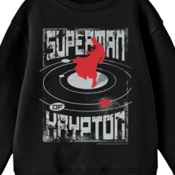 Superman Krypton Doomed World Graphic Crew Neck Long Sleeve Black Youth Tee