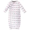 Touched By Nature Baby Girl Organic Cotton Side-Closure Snap Long-Sleeve Gowns 3pk, Pink Gray Elephant