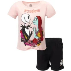 Disney Nightmare Before Christmas Knotted Graphic T-Shirt French Terry Shorts Set Black / Pink -ActiveMode Sales Store GUEST 4a00476b ba3d 4837 90d0 9db15d1f4170