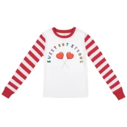 Bioworld Sweet But Strong Youth Girls Red & White Striped Long Sleeve Shirt & Sleep Pants Set