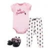 Little Treasure Baby Girl Cotton Bodysuit, Pant And Shoe 3pc Set, Lipstick