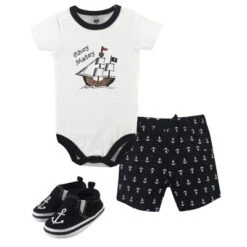 Hudson Baby Infant Boy Cotton Bodysuit, Shorts And Shoe 3pc Set, Pirate