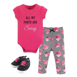 Little Treasure Baby Girl Cotton Bodysuit, Pant And Shoe 3pc Set, Sassy Pants