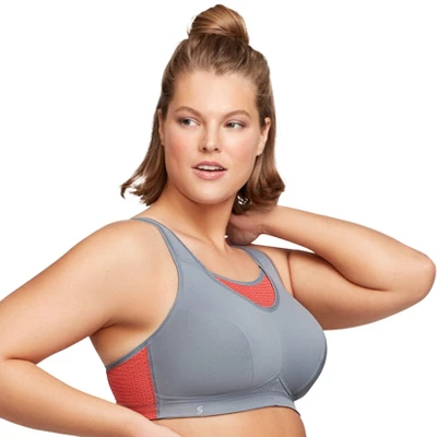Glamorise Womens No-Bounce Camisole Elite Sports Wirefree Bra 1067 Gray/Coral 2 Glamorise Womens No-Bounce Camisole Elite Sports Wirefree Bra 1067 Gray/Coral - Image 2