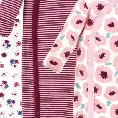 Touched By Nature Baby Girl Organic Cotton Side-Closure Snap Long-Sleeve Gowns 3pk, Blush Blossom 2 Touched By Nature Baby Girl Organic Cotton Side-Closure Snap Long-Sleeve Gowns 3pk, Blush Blossom - Image 2