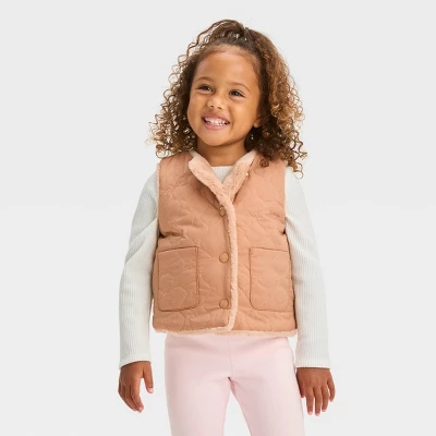 Toddler Girls' Quilted Reversible Jacket - Cat & Jack™ Beige 3 Toddler Girls' Quilted Reversible Jacket - Cat & Jack™ Beige - Image 3