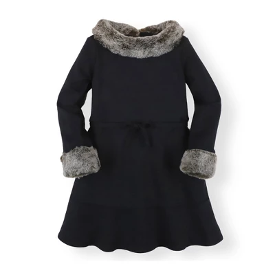 Hope & Henry Girls' Long Sleeve Ponte Skater Dress With Faux Fur Trim, Infant 7 Hope & Henry Girls' Long Sleeve Ponte Skater Dress With Faux Fur Trim, Infant - Image 7