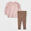 Grayson Collective Baby Girls' Cardigan & Ribbed Leggings Set - Light Pink/Brown