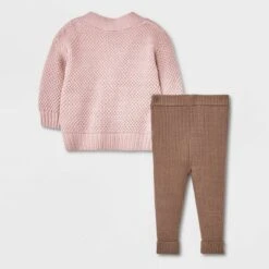 Grayson Collective Baby Girls' Cardigan & Ribbed Leggings Set - Light Pink/Brown