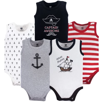 Hudson Baby Infant Boy Cotton Sleeveless Bodysuits 5pk, Pirate Ship 2 Hudson Baby Infant Boy Cotton Sleeveless Bodysuits 5pk, Pirate Ship - Image 2
