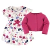 Touched By Nature Baby And Toddler Girl Organic Cotton Dress And Cardigan 2pc Set, Pink Botanical