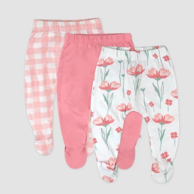 Honest Baby 3pk Floral Footed Harem Pants - Pink 3 Honest Baby 3pk Floral Footed Harem Pants - Pink - Image 3