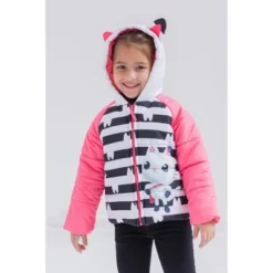 Dreamworks Gabby's Dollhouse Pandy Paws Girls Zip Up Puffer Jacket Little Kid To Big Kid