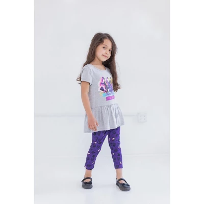 Disney Descendants Mal Evie Uma Peplum T-Shirt Capri Legging Set Grey/Purple 1 Disney Descendants Mal Evie Uma Peplum T-Shirt Capri Legging Set Grey/Purple