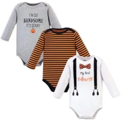 Little Treasure Baby Boy Cotton Long-Sleeve Bodysuits 3pk, Halloween Suspenders