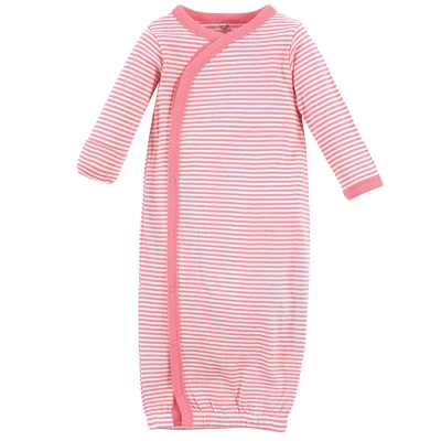 Touched By Nature Baby Girl Organic Cotton Side-Closure Snap Long-Sleeve Gowns 3pk, Coral Garden 1 Touched By Nature Baby Girl Organic Cotton Side-Closure Snap Long-Sleeve Gowns 3pk, Coral Garden