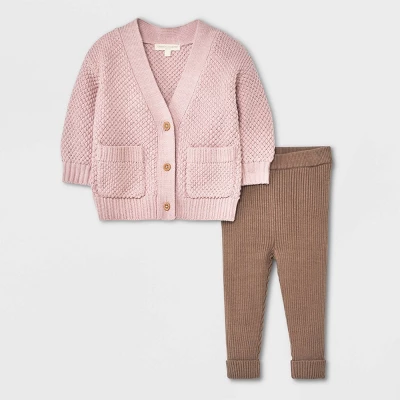 Grayson Collective Baby Girls' Cardigan & Ribbed Leggings Set - Light Pink/Brown 8 Grayson Collective Baby Girls' Cardigan & Ribbed Leggings Set - Light Pink/Brown - Image 8