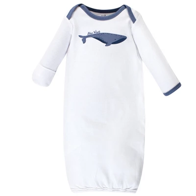 Touched By Nature Baby Organic Cotton Long-Sleeve Gowns 3pk, Blue Whale, 0-6 Months 3 Touched By Nature Baby Organic Cotton Long-Sleeve Gowns 3pk, Blue Whale, 0-6 Months - Image 3