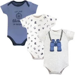Little Treasure Baby Boy Cotton Bodysuits 3pk, Binoculars