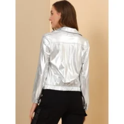 Allegra K Women's Track Holographic Shiny Long Sleeve Metallic Zip Front Jacket -ActiveMode Sales Store GUEST 88239b6a 2bca 4b2a ba95 a14fe3679618