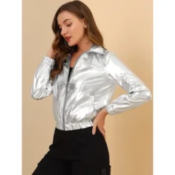Allegra K Women's Track Holographic Shiny Long Sleeve Metallic Zip Front Jacket -ActiveMode Sales Store GUEST 89bfaaba 41ed 4bd5 a0be 45c7147db114