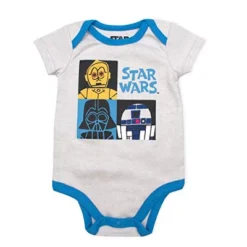 Star Wars Baby Boy's 3 Piece Graphic Printed Bodysuit Creeper With Snap Crotch Button And Shoulder Flaps Bundle Set For Infant