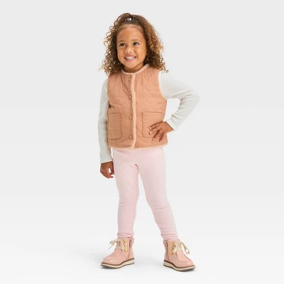 Toddler Girls' Quilted Reversible Jacket - Cat & Jack™ Beige 2 Toddler Girls' Quilted Reversible Jacket - Cat & Jack™ Beige - Image 2
