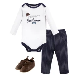 Little Treasure Baby Boy Cotton Bodysuit, Pant And Shoe 3pc Set, Gentleman Navy