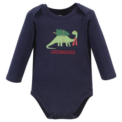 Hudson Baby Unisex Baby Cotton Long-Sleeve Bodysuits, Christmasaurus 2 Hudson Baby Unisex Baby Cotton Long-Sleeve Bodysuits, Christmasaurus - Image 2