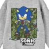 Sonic The Hedgehog Sonic Prime Sonic On Camo Background Crew Neck Long Sleeve Athletic Heather Youth Sweatshirt