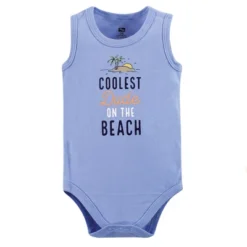 Hudson Baby Infant Boy Cotton Sleeveless Bodysuits 5pk, Sandcastle
